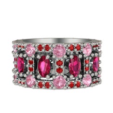 Zelie Tamtur Yüzük - Rodolit garnet, pembe kuvars ve garnet 18 ayar beyaz altın yüzük #1fg4uvu