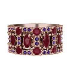 Zelie Tamtur Yüzük - Kök yakut ve ametist 925 ayar rose altın kaplama gümüş yüzük #1flex08