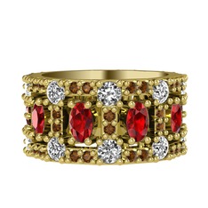 Zelie Tamtur Yüzük - Garnet, pırlanta ve dumanlı kuvars 8 ayar altın yüzük (1.76 karat) #1fmfjkh