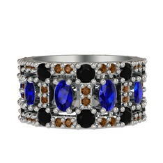 Zelie Tamtur Yüzük - Lab safir, siyah zirkon ve dumanlı kuvars 18 ayar beyaz altın yüzük #1fr0xw9