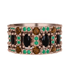 Zelie Tamtur Yüzük - Siyah zirkon, dumanlı kuvars ve kök zümrüt 925 ayar rose altın kaplama gümüş yüzük #1fvtmle