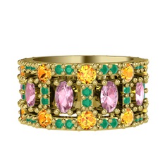 Zelie Tamtur Yüzük - Pembe kuvars, sitrin ve kök zümrüt 8 ayar altın yüzük #1fvwz14