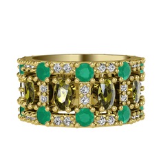 Peridot, kök zümrüt ve swarovski 8 ayar altın yüzük