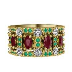 Zelie Tamtur Yüzük - Kök yakut, beyaz zirkon ve kök zümrüt 14 ayar altın yüzük #1g3gig0