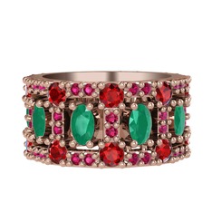 Zelie Tamtur Yüzük - Kök zümrüt, garnet ve rodolit garnet 8 ayar rose altın yüzük #1g9v1nu