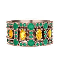 Sitrin ve kök zümrüt 925 ayar rose altın kaplama gümüş yüzük