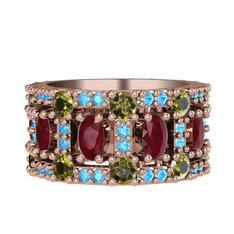 Zelie Tamtur Yüzük - Kök yakut, peridot ve akuamarin 925 ayar rose altın kaplama gümüş yüzük #1gdyfa7