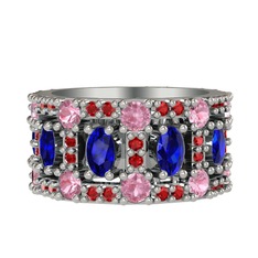 Zelie Tamtur Yüzük - Lab safir, pembe kuvars ve garnet 18 ayar beyaz altın yüzük #1geeeyl