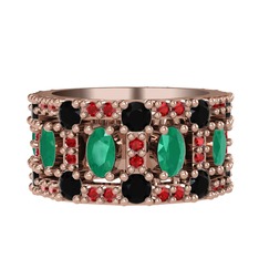 Zelie Tamtur Yüzük - Kök zümrüt, siyah zirkon ve garnet 8 ayar rose altın yüzük #1gup9sx