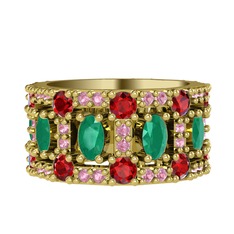 Zelie Tamtur Yüzük - Kök zümrüt, garnet ve pembe kuvars 8 ayar altın yüzük #1h0wygj