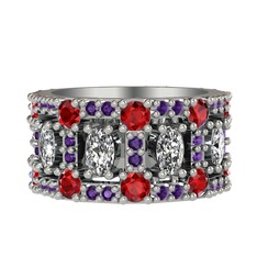 Swarovski, garnet ve ametist 8 ayar beyaz altın yüzük