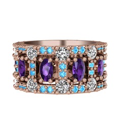 Zelie Tamtur Yüzük - Ametist, pırlanta ve akuamarin 14 ayar rose altın yüzük (1.76 karat) #1h525xb