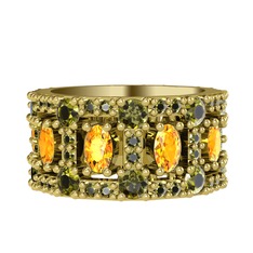 Sitrin ve peridot 925 ayar altın kaplama gümüş yüzük