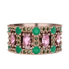 Zelie Tamtur Yüzük - Pembe kuvars, kök zümrüt ve peridot 925 ayar rose altın kaplama gümüş yüzük #1hhj4j1