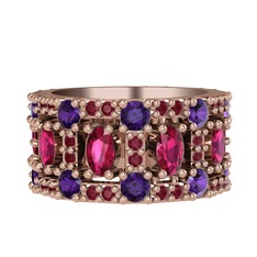 Zelie Tamtur Yüzük - Rodolit garnet, ametist ve kök yakut 8 ayar rose altın yüzük #1hl5cus