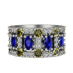 Zelie Tamtur Yüzük - Lab safir, peridot ve swarovski 8 ayar beyaz altın yüzük #1hspxqs