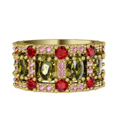 Zelie Tamtur Yüzük - Peridot, garnet ve pembe kuvars 925 ayar altın kaplama gümüş yüzük #1hvxh82