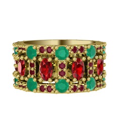 Zelie Tamtur Yüzük - Garnet, kök zümrüt ve kök yakut 14 ayar altın yüzük #1hxowta