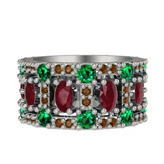 Zelie Tamtur Yüzük - Kök yakut, yeşil kuvars ve dumanlı kuvars 18 ayar beyaz altın yüzük #1i3zqhd