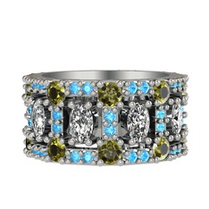 Zelie Tamtur Yüzük - Swarovski, peridot ve akuamarin 18 ayar beyaz altın yüzük #1i7psdv