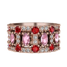 Pembe kuvars, garnet ve swarovski 14 ayar rose altın yüzük