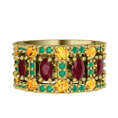 Zelie Tamtur Yüzük - Kök yakut, sitrin ve kök zümrüt 8 ayar altın yüzük #1ilhs5c