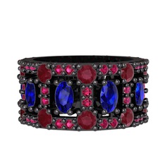 Zelie Tamtur Yüzük - Lab safir, kök yakut ve rodolit garnet 925 ayar siyah rodyum kaplama gümüş yüzük #1imhcwa