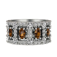 Zelie Tamtur Yüzük - Dumanlı kuvars, beyaz zirkon ve swarovski 14 ayar beyaz altın yüzük #1in46l7