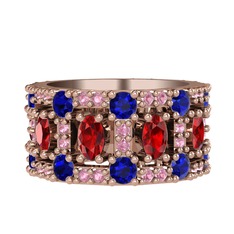Garnet, lab safir ve pembe kuvars 18 ayar rose altın yüzük