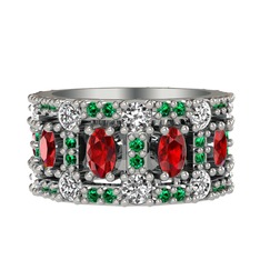 Garnet, pırlanta ve yeşil kuvars 18 ayar beyaz altın yüzük (1.76 karat)