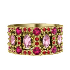 Zelie Tamtur Yüzük - Pembe kuvars, rodolit garnet ve garnet 14 ayar altın yüzük #1iux5ha