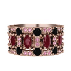 Zelie Tamtur Yüzük - Kök yakut, siyah zirkon ve pembe kuvars 925 ayar rose altın kaplama gümüş yüzük #1j1ee2a