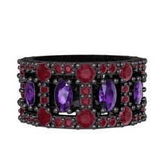 Zelie Tamtur Yüzük - Ametist ve kök yakut 925 ayar siyah rodyum kaplama gümüş yüzük #1j2kxlt