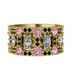 Zelie Tamtur Yüzük - Swarovski, pembe kuvars ve siyah zirkon 8 ayar altın yüzük #1j3ghcs