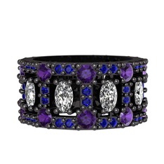 Zelie Tamtur Yüzük - Swarovski, ametist ve lab safir 925 ayar siyah rodyum kaplama gümüş yüzük #1j5wtb9