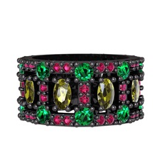 Zelie Tamtur Yüzük - Peridot, yeşil kuvars ve rodolit garnet 925 ayar siyah rodyum kaplama gümüş yüzük #1jdhq9b