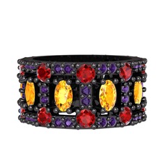 Zelie Tamtur Yüzük - Sitrin, garnet ve ametist 925 ayar siyah rodyum kaplama gümüş yüzük #1jkpc07