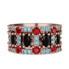 Siyah zirkon, garnet ve akuamarin 18 ayar rose altın yüzük
