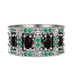 Zelie Tamtur Yüzük - Siyah zirkon, pırlanta ve kök zümrüt 8 ayar beyaz altın yüzük (1.76 karat) #1khwsfa