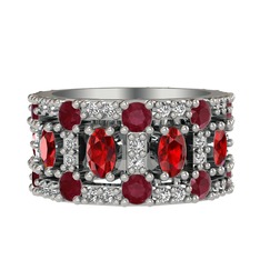Zelie Tamtur Yüzük - Garnet, kök yakut ve swarovski 14 ayar beyaz altın yüzük #1kip9tc