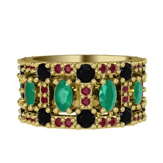Zelie Tamtur Yüzük - Kök zümrüt, siyah zirkon ve kök yakut 8 ayar altın yüzük #1kith0a