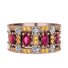 Zelie Tamtur Yüzük - Rodolit garnet, pırlanta ve sitrin 8 ayar rose altın yüzük (1.76 karat) #1kke7tm