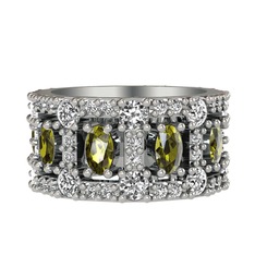 Zelie Tamtur Yüzük - Peridot, beyaz zirkon ve pırlanta 14 ayar beyaz altın yüzük (0.66 karat) #1kl12pc