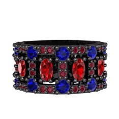 Zelie Tamtur Yüzük - Garnet, lab safir ve kök yakut 925 ayar siyah rodyum kaplama gümüş yüzük #1krchmn