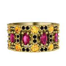 Zelie Tamtur Yüzük - Rodolit garnet, sitrin ve siyah zirkon 8 ayar altın yüzük #1kzq9gq