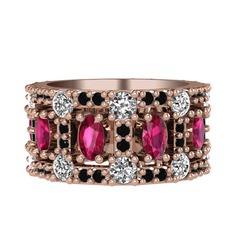 Zelie Tamtur Yüzük - Rodolit garnet, beyaz zirkon ve siyah zirkon 18 ayar rose altın yüzük #1l5ci64