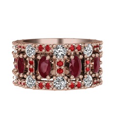 Zelie Tamtur Yüzük - Kök yakut, beyaz zirkon ve garnet 14 ayar rose altın yüzük #1l7710r