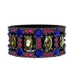 Zelie Tamtur Yüzük - Peridot, lab safir ve rodolit garnet 925 ayar siyah rodyum kaplama gümüş yüzük #1l7qwt0