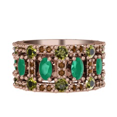 Zelie Tamtur Yüzük - Kök zümrüt, peridot ve dumanlı kuvars 18 ayar rose altın yüzük #1llqmjl