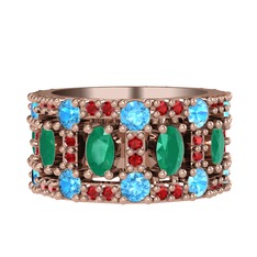 Zelie Tamtur Yüzük - Kök zümrüt, akuamarin ve garnet 8 ayar rose altın yüzük #1lm721i